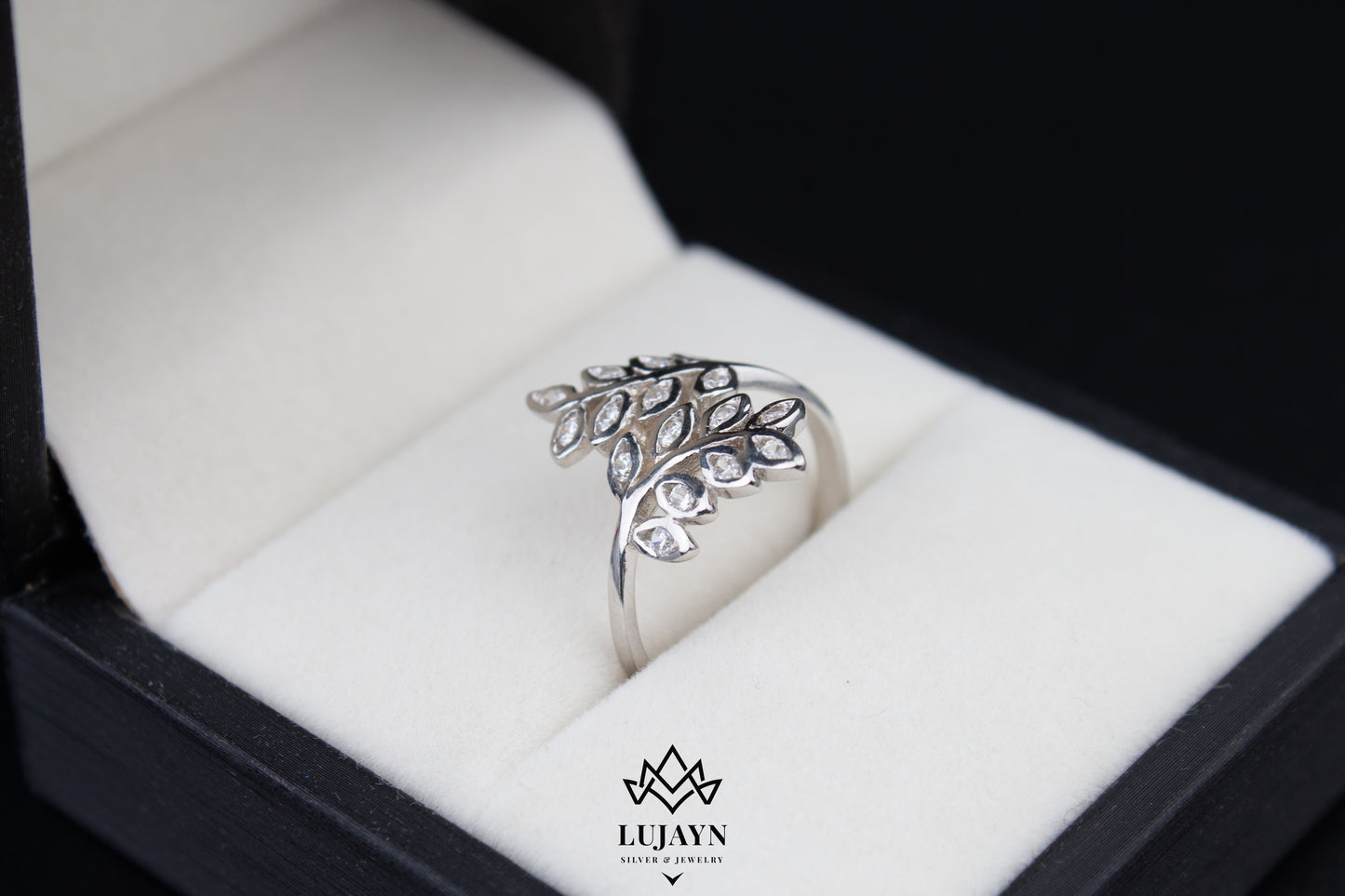 Diamond Laurel Leaf Bypass Ring in Sterling Silver
